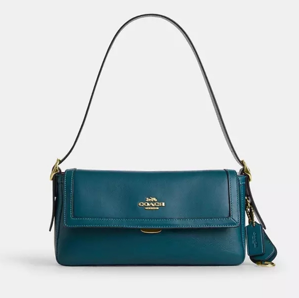*NWT* COACH Etta Small Flap Shoulder Bag, Smooth Leather Purse In Teal Ink